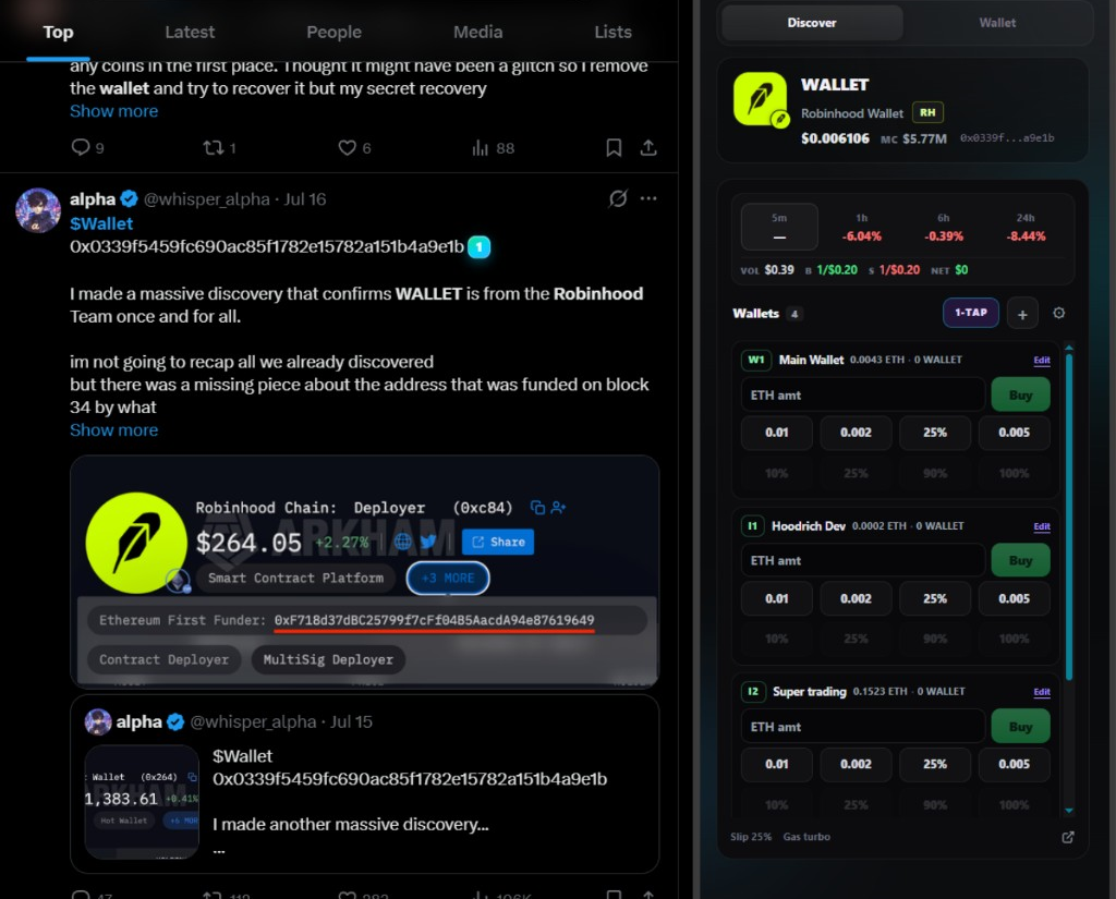 TitanHold side panel detecting and trading a token found on X